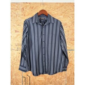 Tasso Elba‎ Mens Shirt Medium Gray Striped Long Sleeve Button Up Casual